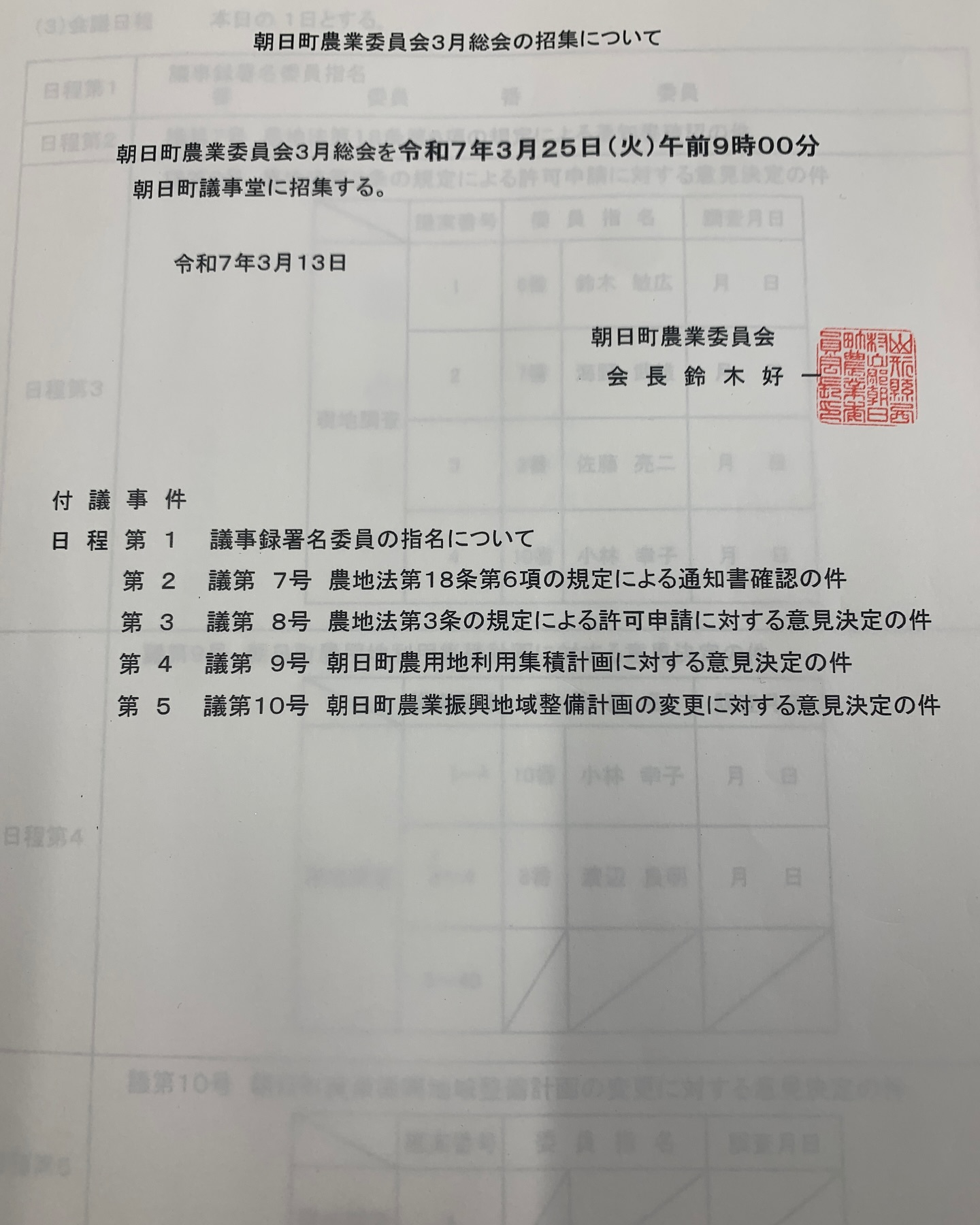 本日は農業委員会の総会に参加して参りました